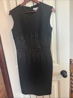 Calvin Klein Black Sleeveless Rhinestone Embellished Dress Excellent Condition